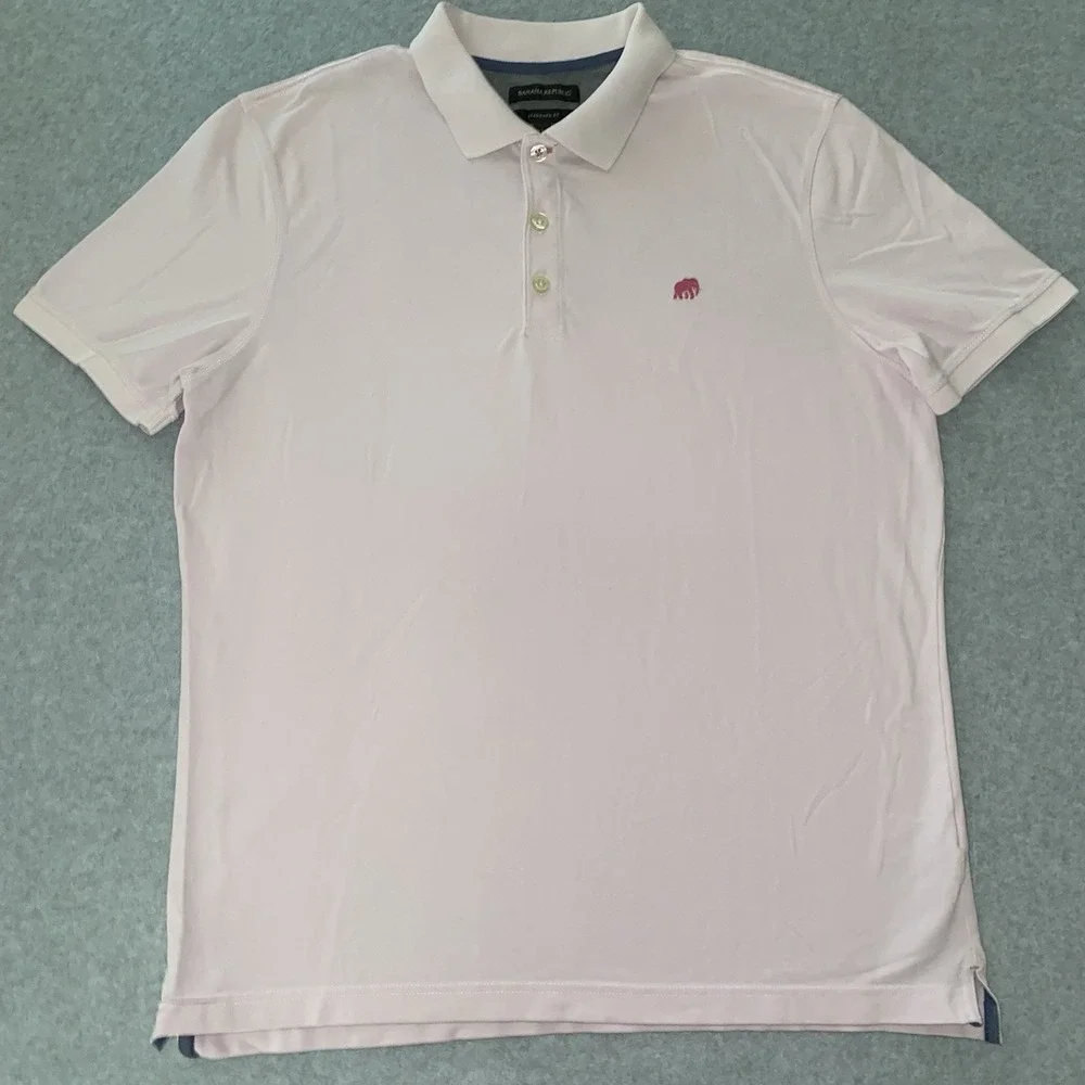 Banana Republic Polo Shirt Mens L Pink‎ Elephant Logo Pique Cotton Blend Preppy